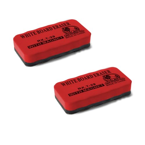 Magnetic Whiteboard Erasers – Felt Pad, Packs of 2, 3 or 4 - Red, Pack of 2