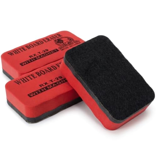 Magnetic Whiteboard Erasers – Felt Pad, Packs of 2, 3 or 4 - Red, Pack of 3