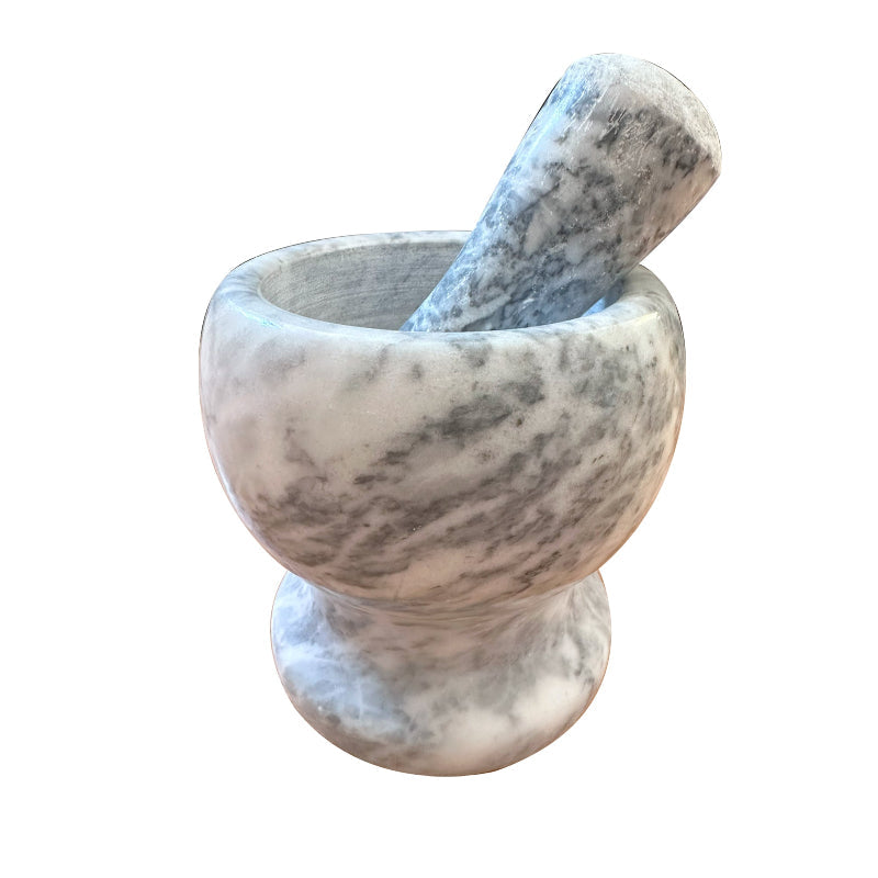 Marble Pestle and Mortar – Black or Grey, 13.5 cm Footed Bowl - Grey & White