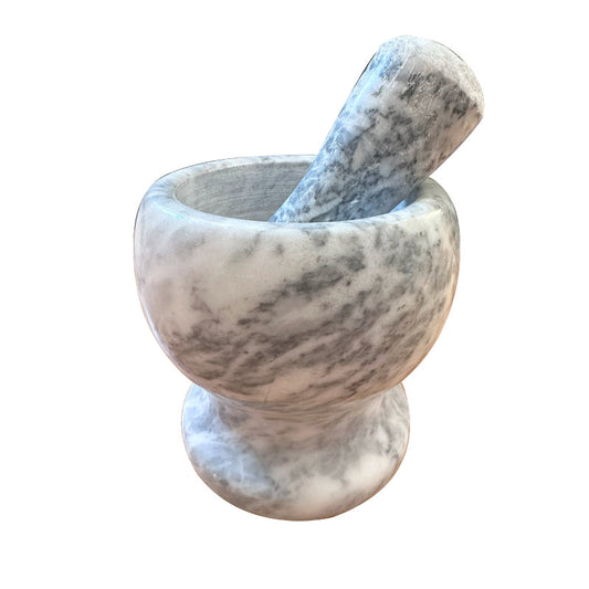 Marble Pestle and Mortar – Black or Grey, 13.5 cm Footed Bowl - Grey & White