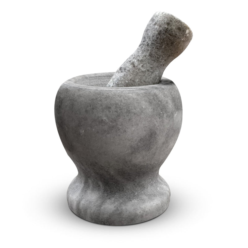 Small Marble Pestle and Mortar – Ivory, Pink, Grey or Black, 11 cm - Grey
