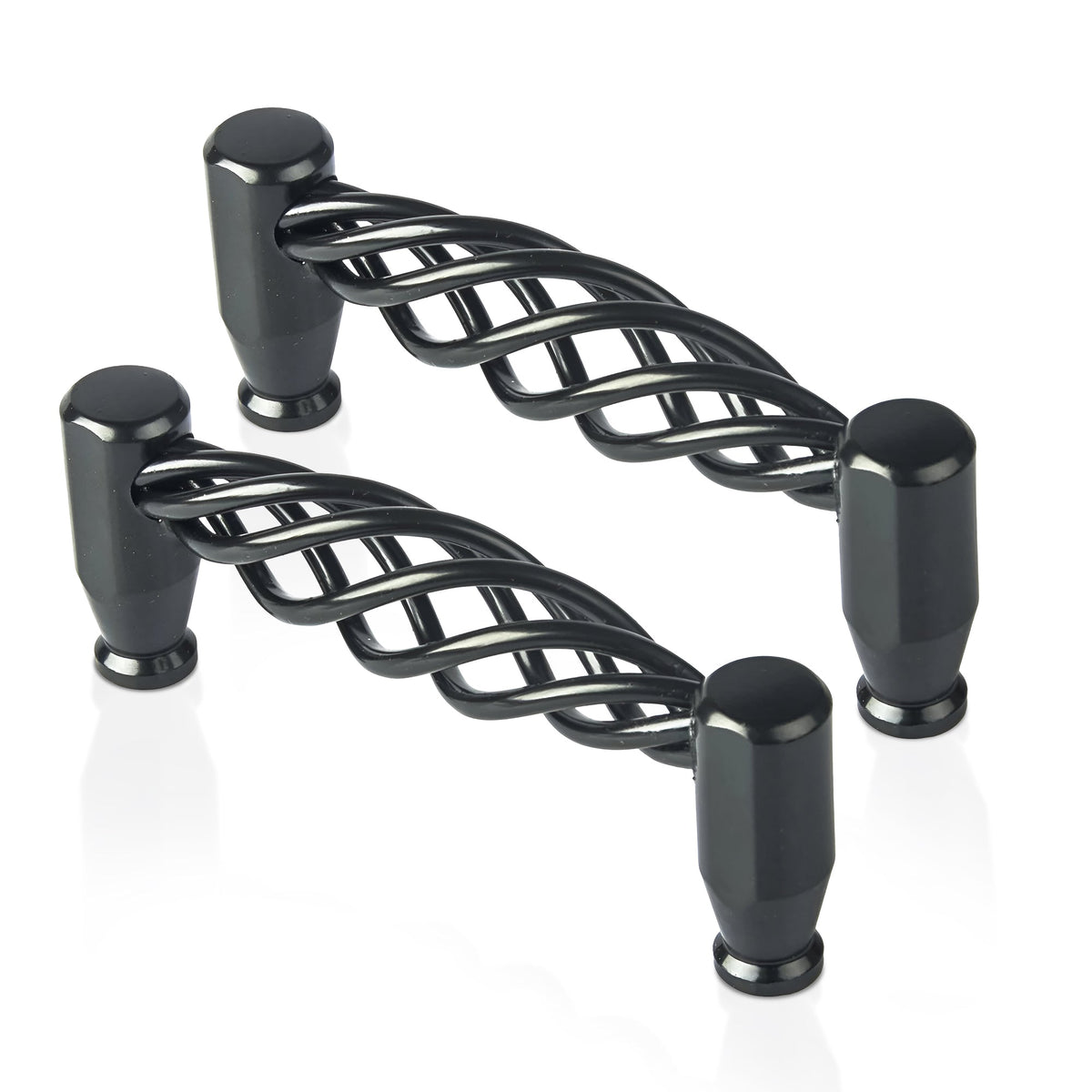 Black Birdcage Bar Handles – 128 mm Hole Centres, Twisted Iron, Packs of 2 or 3 - 2 Handles