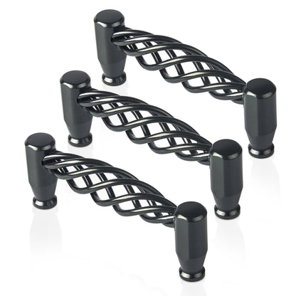 Black Birdcage Bar Handles – 128 mm Hole Centres, Twisted Iron, Packs of 2 or 3 - 3 Handles