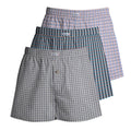 Men's Woven Cotton Boxer Shorts, Pack of 3 – Mixed Check Sets, L to XXL - L, Light Grey + Navy & Teal + Lilac