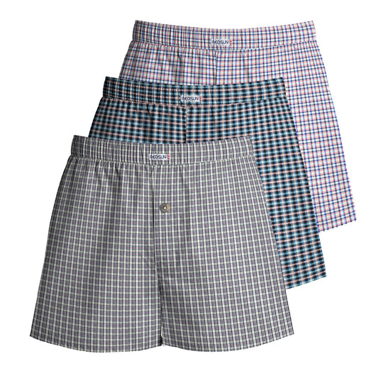 Men's Woven Cotton Boxer Shorts, Pack of 3 – Mixed Check Sets, L to XXL - L, Light Grey + Navy & Teal + Lilac