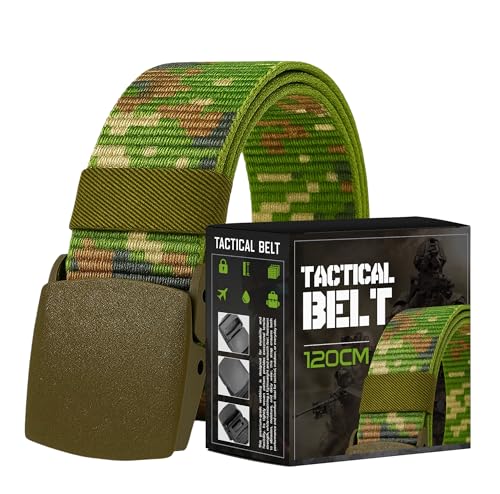Camouflage Webbing Belt – Green or Jungle Camo, Square Buckle, 120 cm - Green Camo
