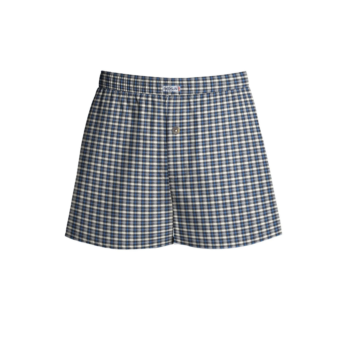 Men's Woven Cotton Boxer Shorts – Blue-Grey Check, Button Fly, L to XXL - L