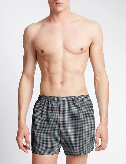 Men's Woven Cotton Boxer Shorts – Grey Check, Button Fly, L to XXL - photo 3