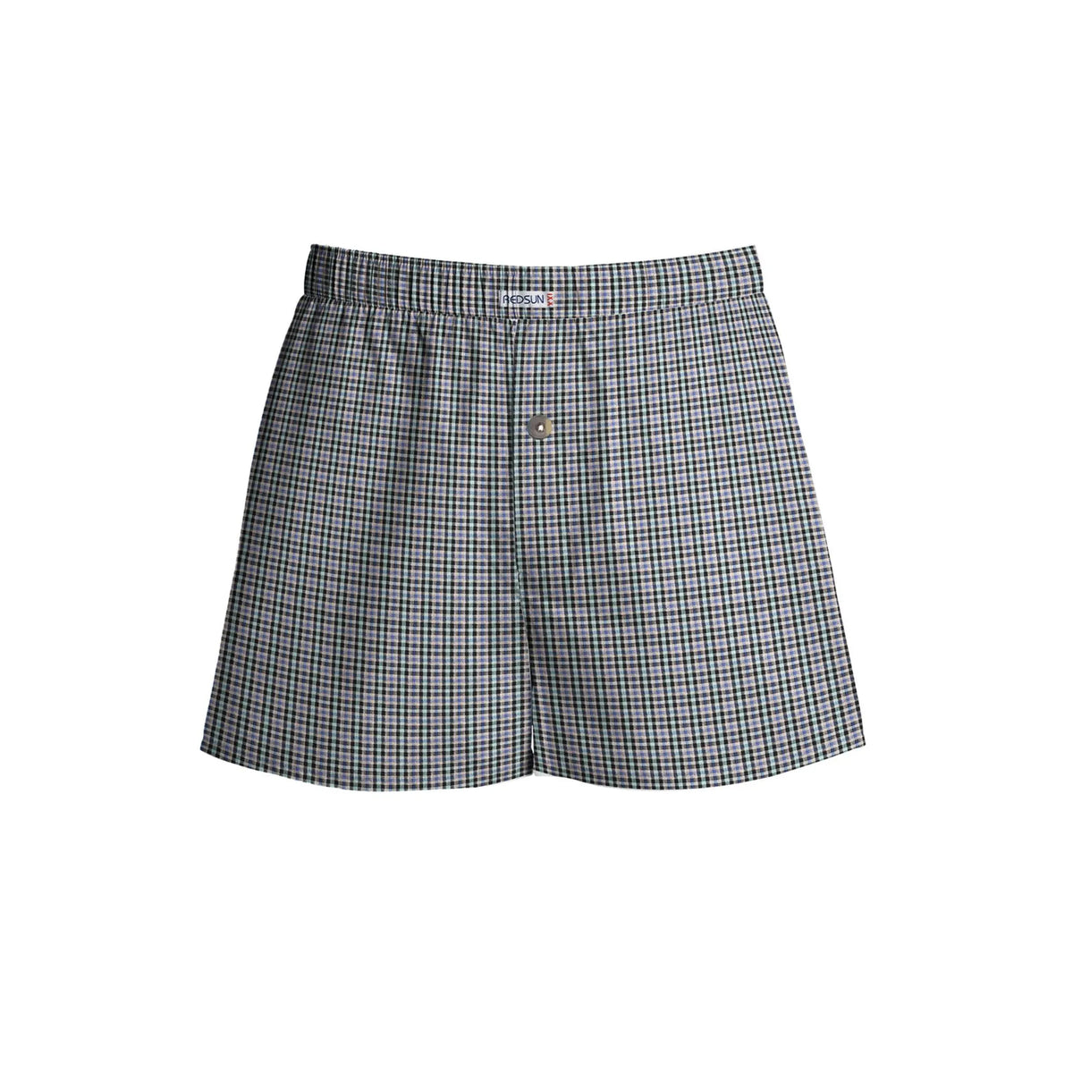 Men's Woven Cotton Boxer Shorts – Grey Check, Button Fly, L to XXL - L