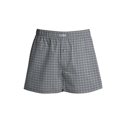Men's Woven Cotton Boxer Shorts – Grey Check, Button Fly, L to XXL - L
