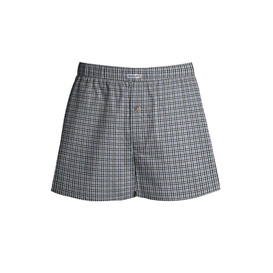 Men's Woven Cotton Boxer Shorts – Grey Check, Button Fly, L to XXL - L