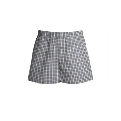 Men's Woven Cotton Boxer Shorts – Light Grey Check, Button Fly, L to XXL - L