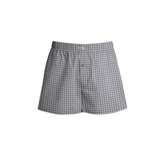 Men's Woven Cotton Boxer Shorts – Light Grey Check, Button Fly, L to XXL - L