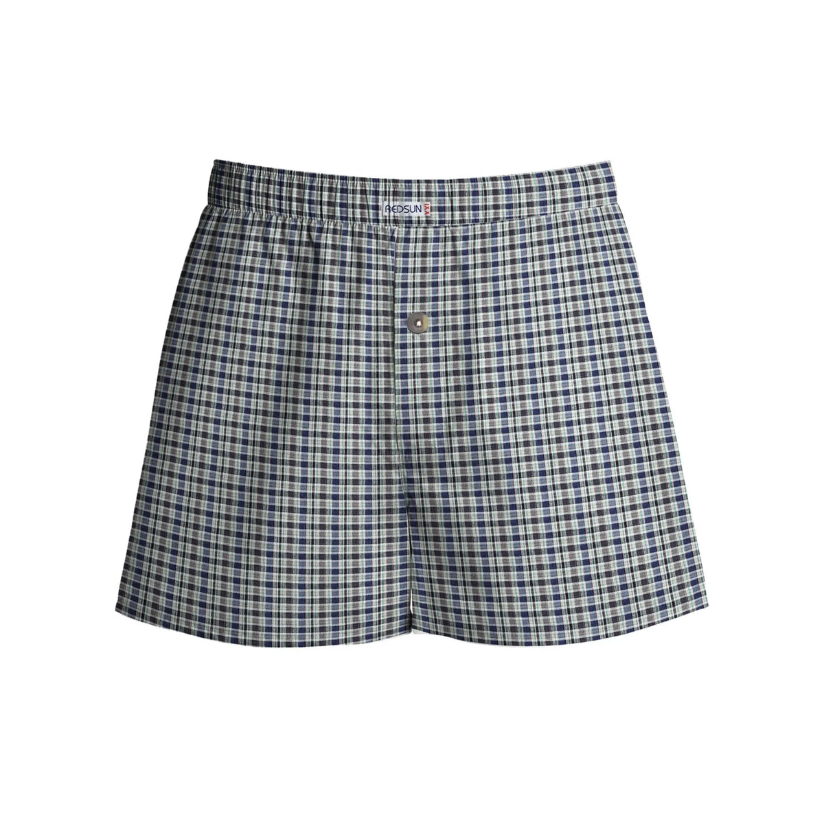 Men's Woven Cotton Boxer Shorts – Light Blue & Grey Check, Button Fly, L to XXL - L