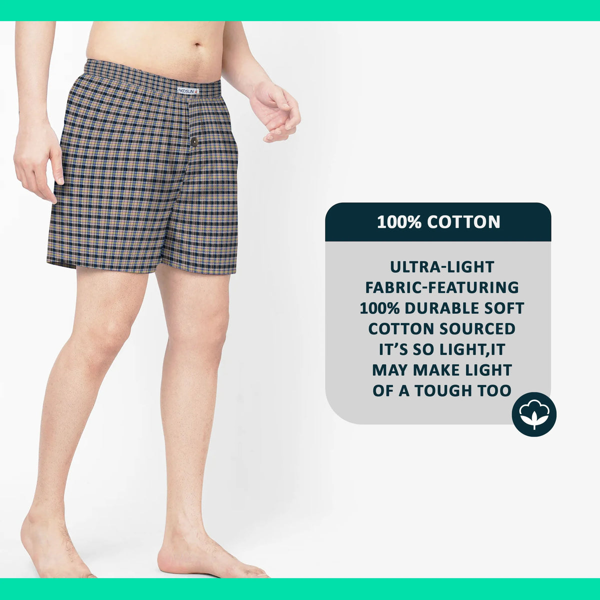 Men's Woven Cotton Boxer Shorts, Pack of 3 – Beige & Navy Check, XL or XXL - photo 4