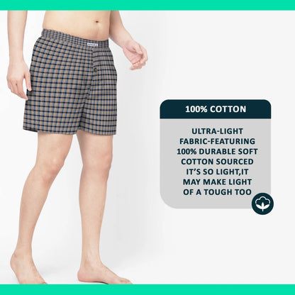 Men's Woven Cotton Boxer Shorts, Pack of 3 – Beige & Navy Check, XL or XXL - photo 4