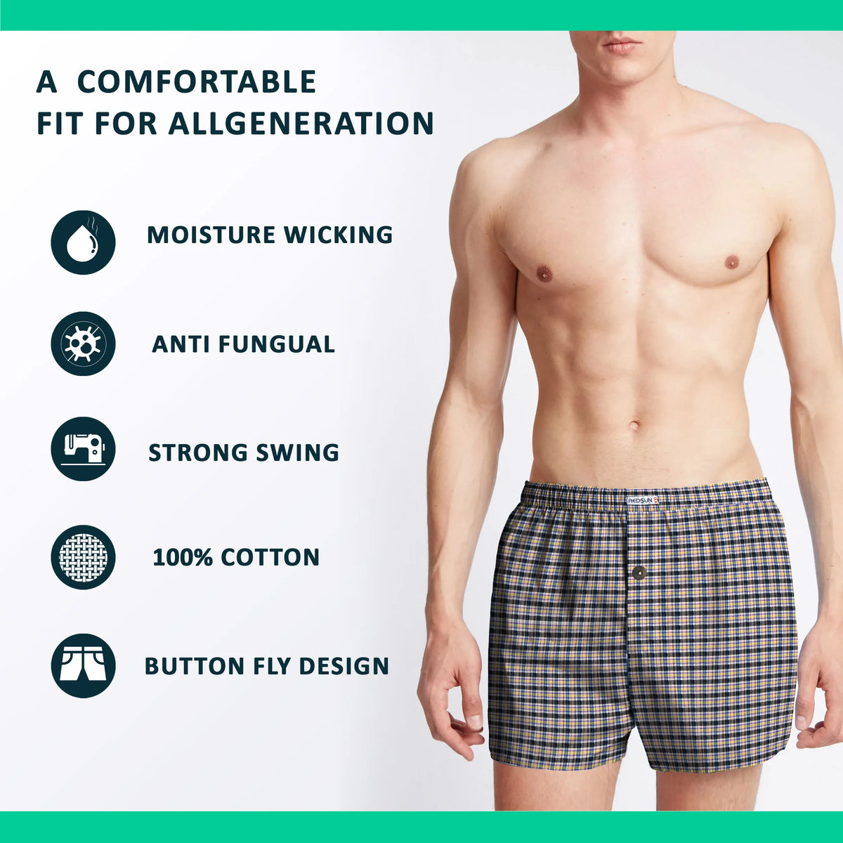 Men's Woven Cotton Boxer Shorts, Pack of 3 – Beige & Navy Check, XL or XXL - photo 5