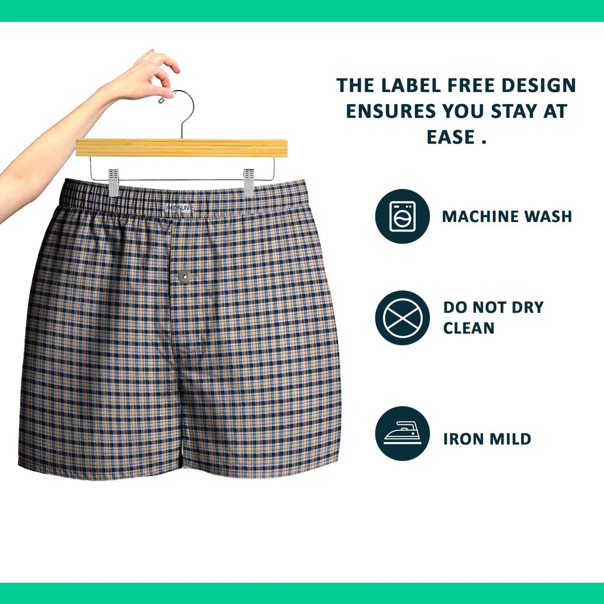 Men's Woven Cotton Boxer Shorts, Pack of 3 – Beige & Navy Check, XL or XXL - photo 6