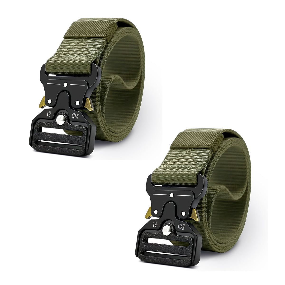 Tactical Nylon Belts with Quick-Release Buckle, Pack of 2 – Green, Grey or Navy - Army Green