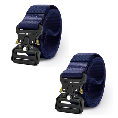 Tactical Nylon Belts with Quick-Release Buckle, Pack of 2 – Green, Grey or Navy - Navy Blue