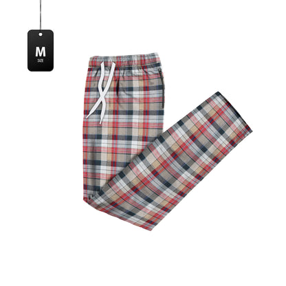 Men's Flannel Pyjama Bottoms – 100% Cotton Plaid, Zip Pockets, M to XXL - M, Pink & Red Plaid, Single