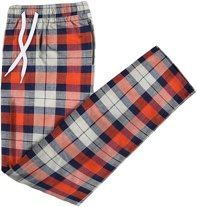 Men's Flannel Pyjama Bottoms – 100% Cotton Plaid, Zip Pockets, M to XXL