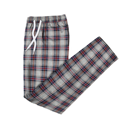 Men's Flannel Pyjama Bottoms – 100% Cotton Plaid, Zip Pockets, M to XXL - XL, Grey & Burgundy Plaid, Single