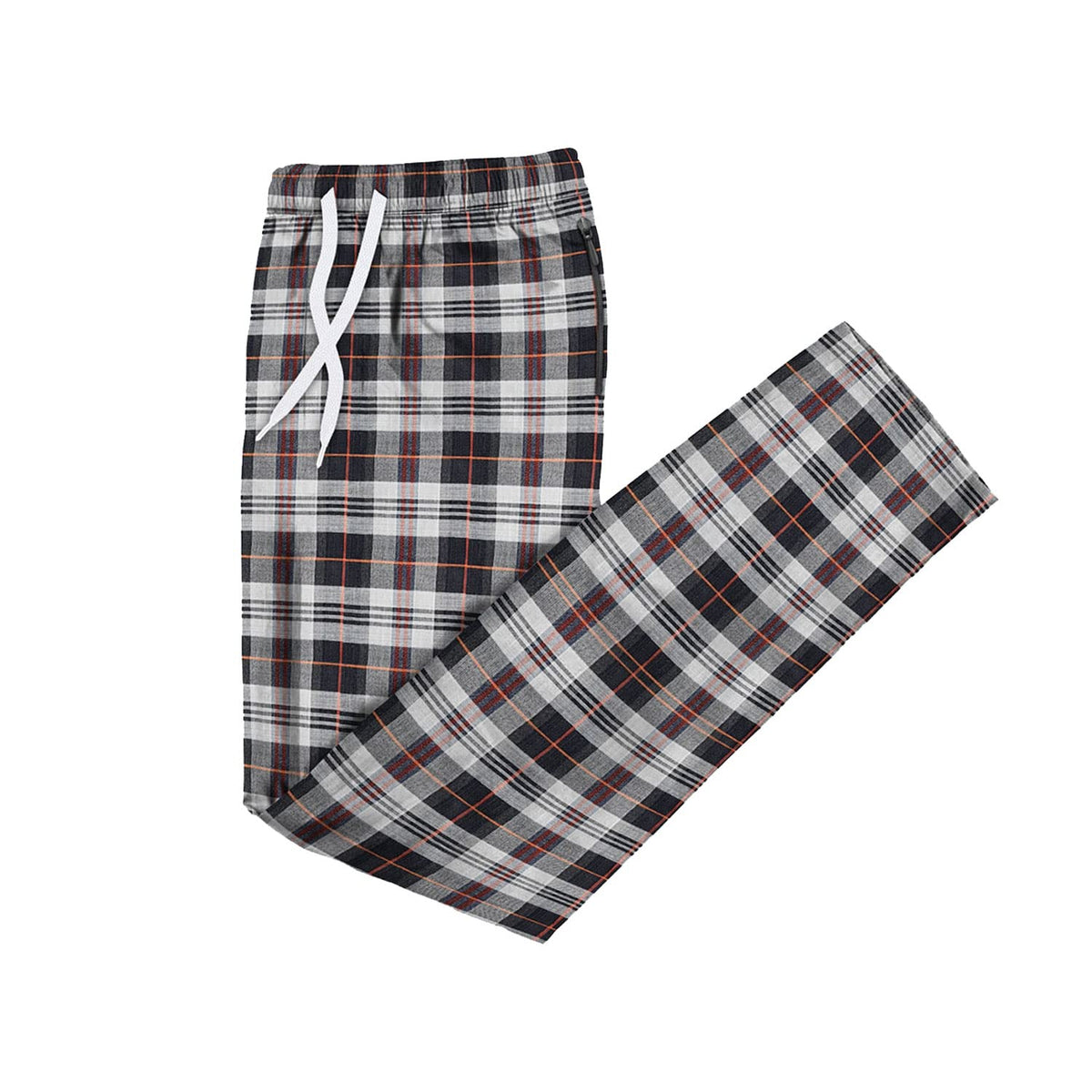 Men's Flannel Pyjama Bottoms – 100% Cotton Plaid, Zip Pockets, M to XXL - XXL, Black & Red Plaid, Single