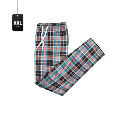 Men's Flannel Pyjama Bottoms – 100% Cotton Plaid, Zip Pockets, M to XXL - XXL, Teal & Black Plaid, Single