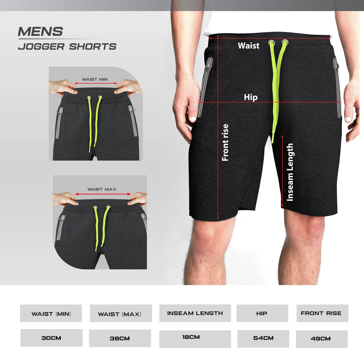Men's Jogger Shorts – Zip Pockets, Blue Marl or Black with Red Zips - photo 4