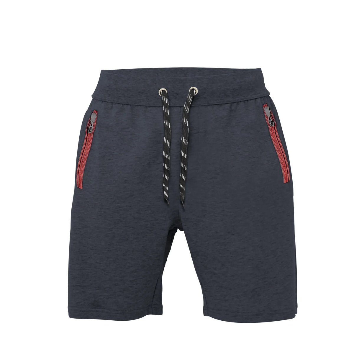 Men's Jogger Shorts – Zip Pockets, Blue Marl or Black with Red Zips - Black, Red Zips, Single