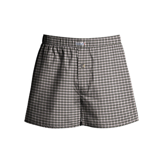Men's Woven Cotton Boxer Shorts – Brown Check, Button Fly, L to XXL - L