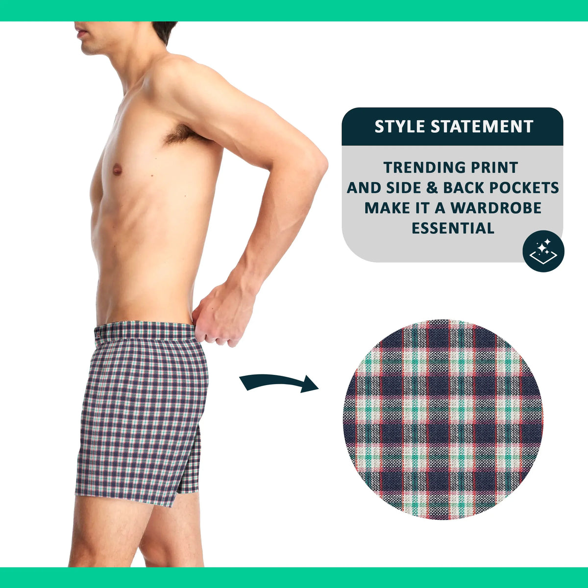 Men's Woven Cotton Boxer Shorts – Navy & White Check, Button Fly, XL or XXL - photo 3