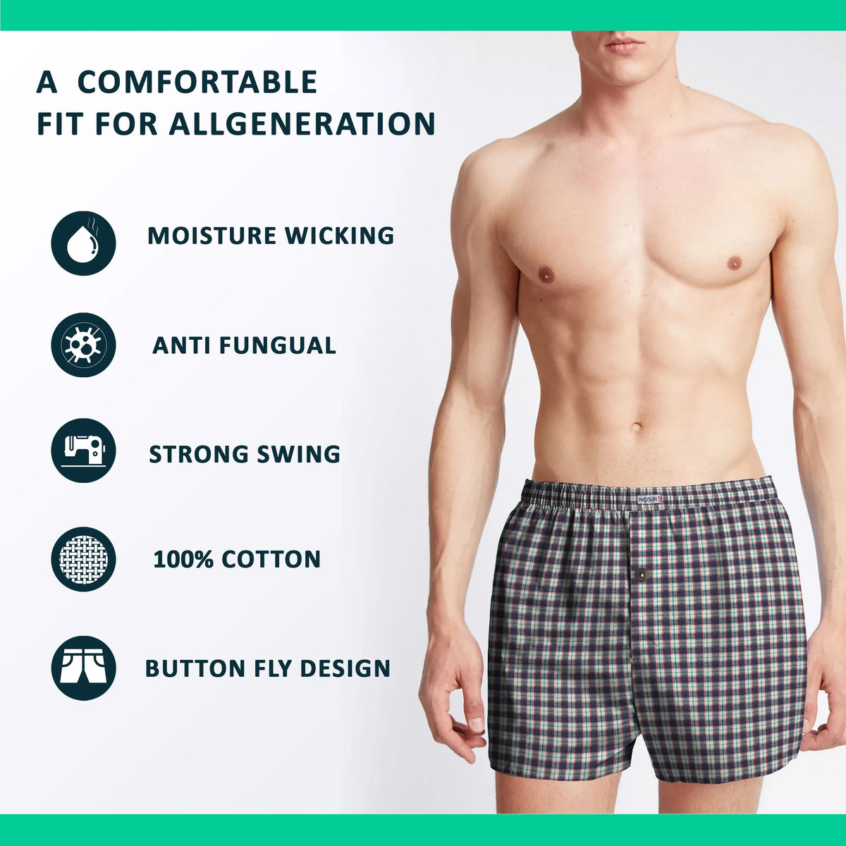 Men's Woven Cotton Boxer Shorts – Navy & White Check, Button Fly, XL or XXL - photo 4