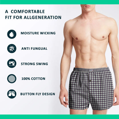 Men's Woven Cotton Boxer Shorts – Navy & White Check, Button Fly, XL or XXL - photo 4