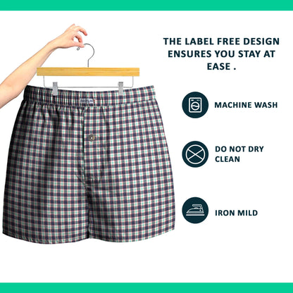 Men's Woven Cotton Boxer Shorts – Navy & White Check, Button Fly, XL or XXL - photo 5