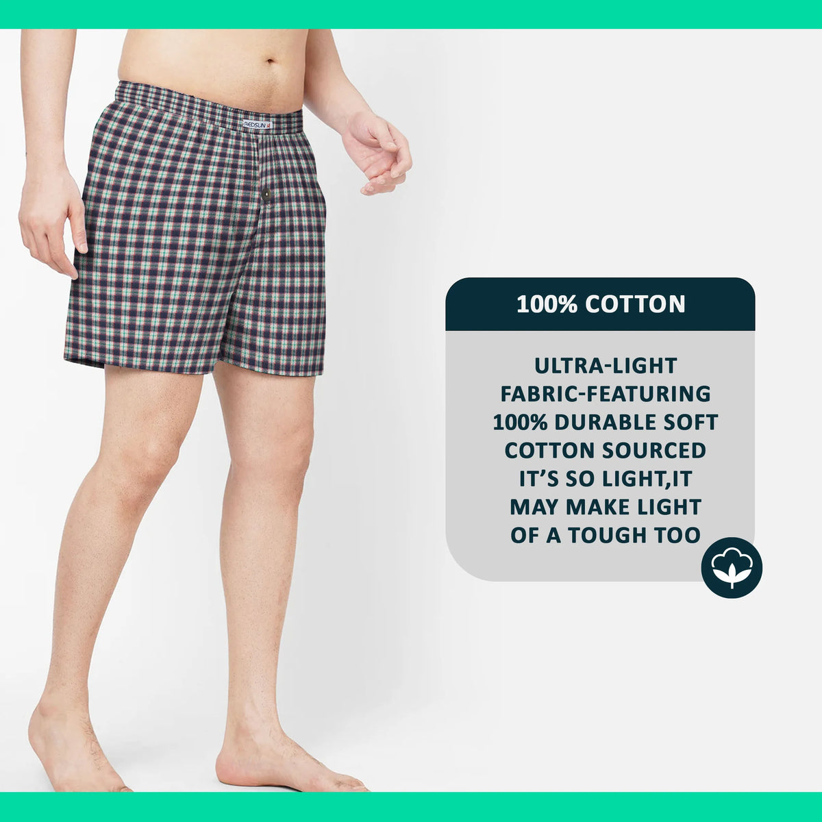 Men's Woven Cotton Boxer Shorts – Navy & White Check, Button Fly, XL or XXL - photo 6
