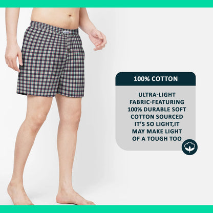 Men's Woven Cotton Boxer Shorts – Navy & White Check, Button Fly, XL or XXL - photo 6