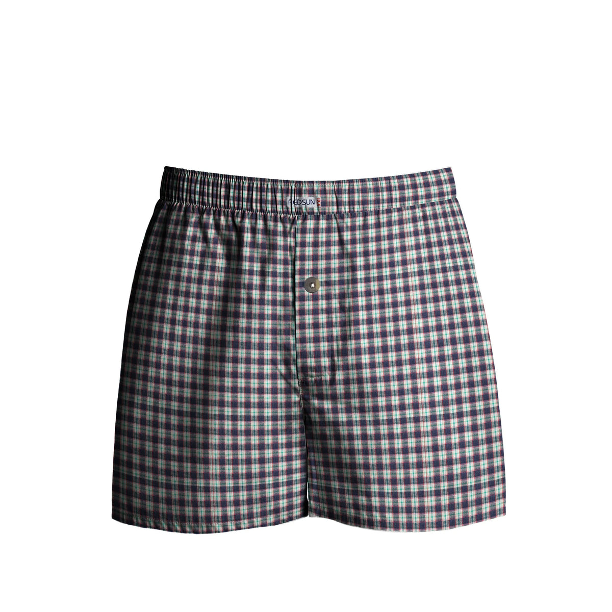 Men's Woven Cotton Boxer Shorts – Navy & White Check, Button Fly, XL or XXL - XL, Single