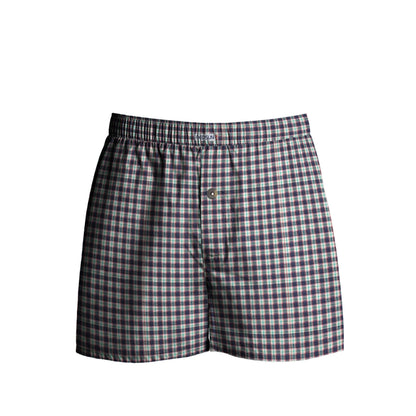 Men's Woven Cotton Boxer Shorts – Navy & White Check, Button Fly, XL or XXL - XL, Single