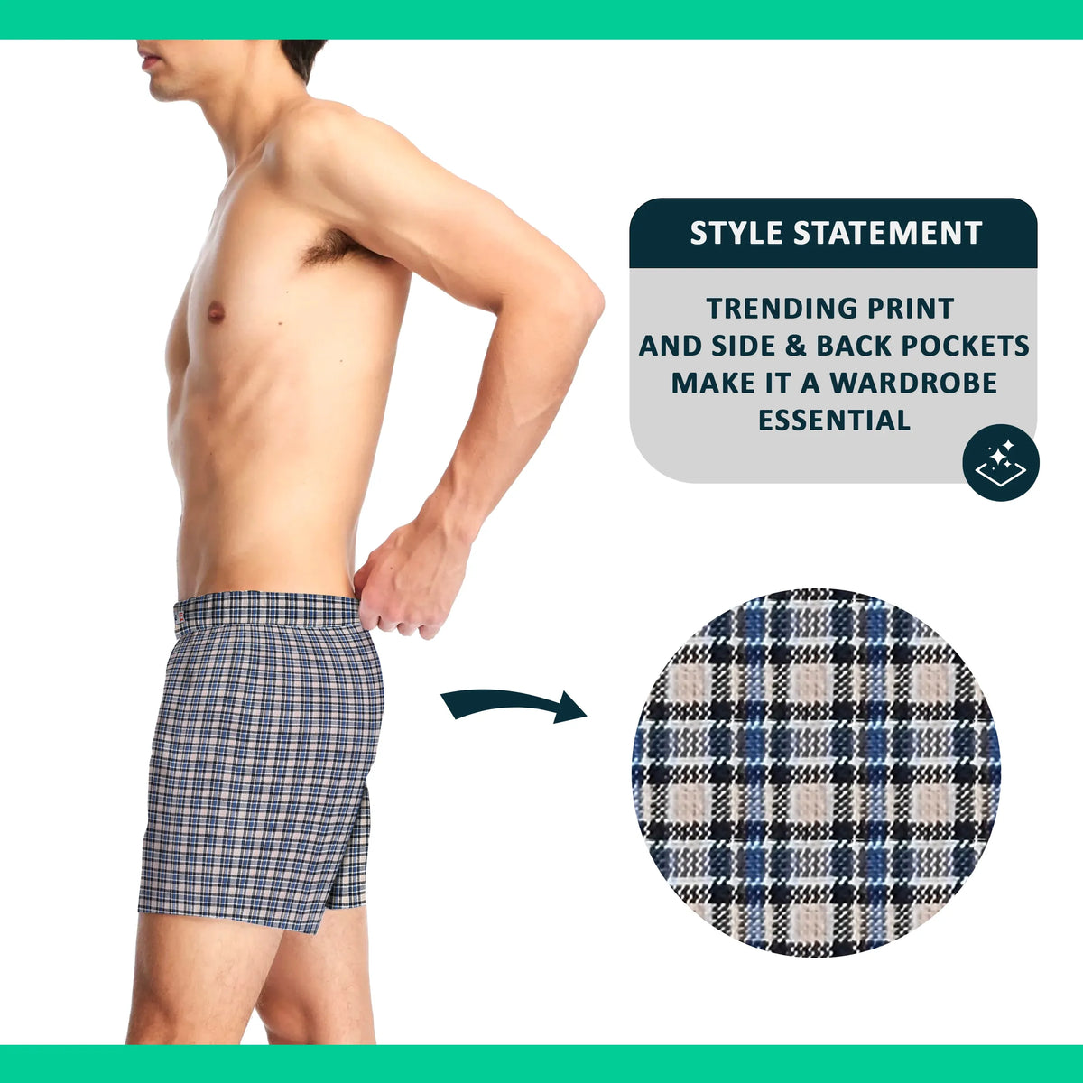 Men's Woven Cotton Boxer Shorts – Grey-Blue Fine Stripe, Button Fly, XL or XXL - photo 3