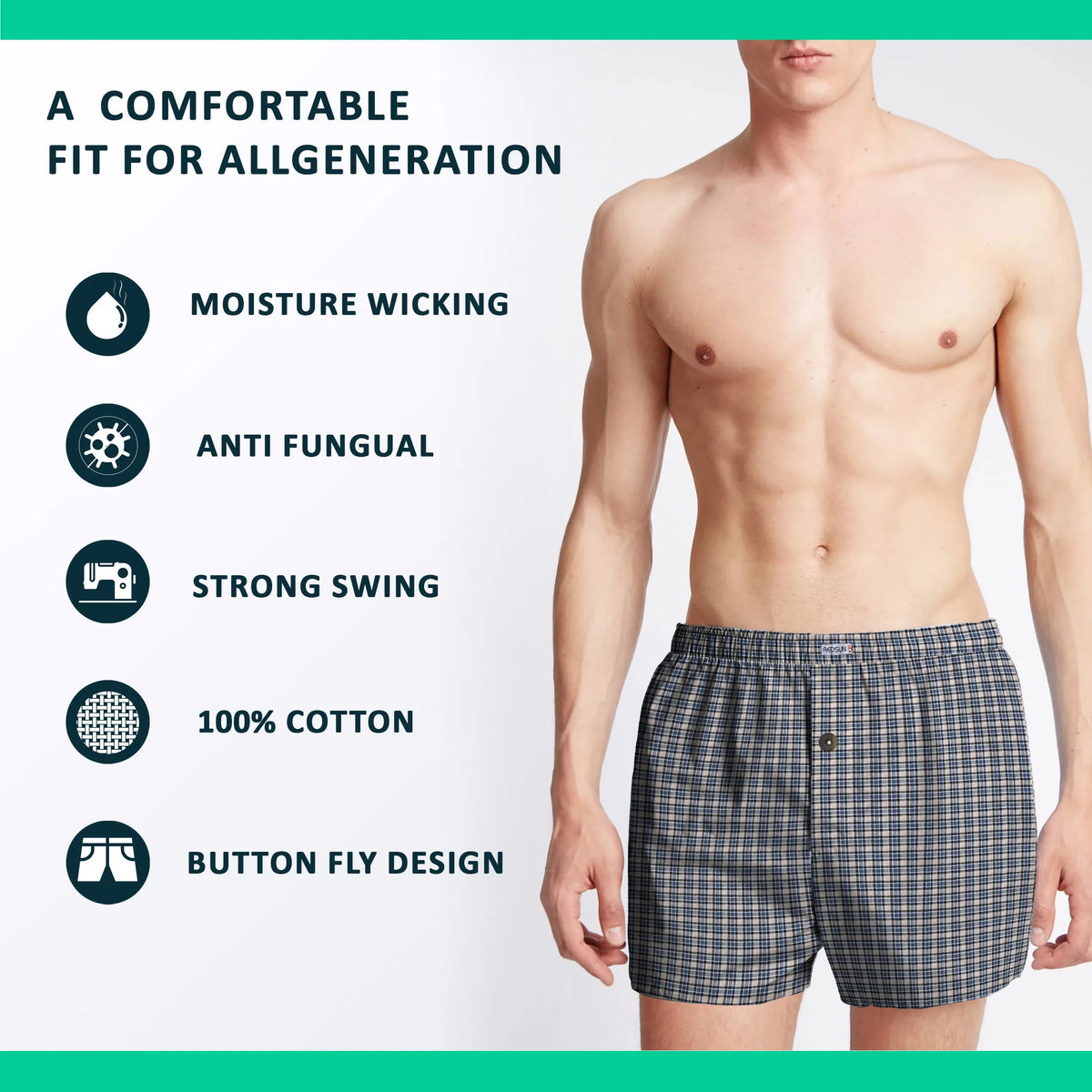 Men's Woven Cotton Boxer Shorts – Grey-Blue Fine Stripe, Button Fly, XL or XXL - photo 4