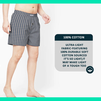 Men's Woven Cotton Boxer Shorts – Grey-Blue Fine Stripe, Button Fly, XL or XXL - photo 5