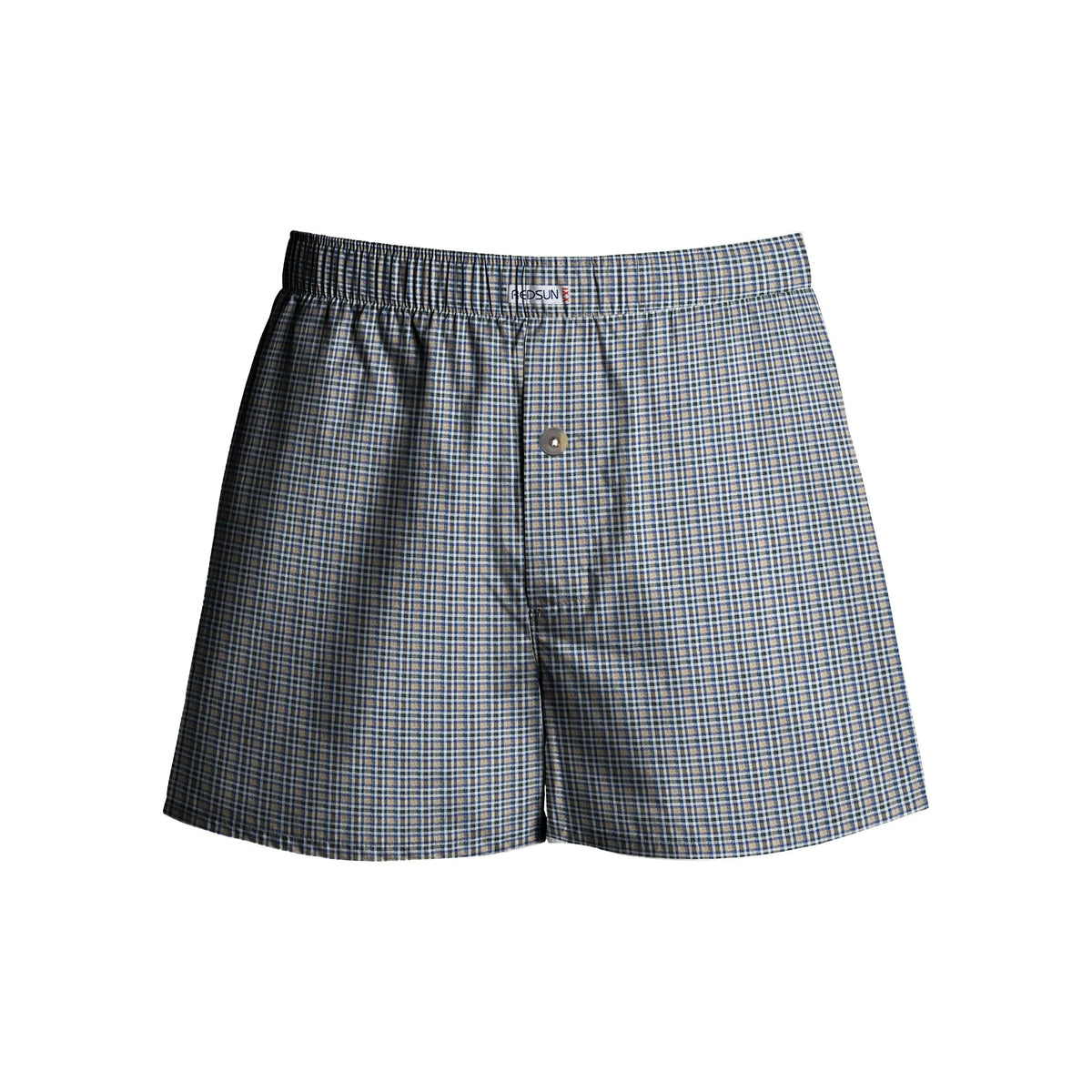 Men's Woven Cotton Boxer Shorts – Grey-Blue Fine Stripe, Button Fly, XL or XXL - XL