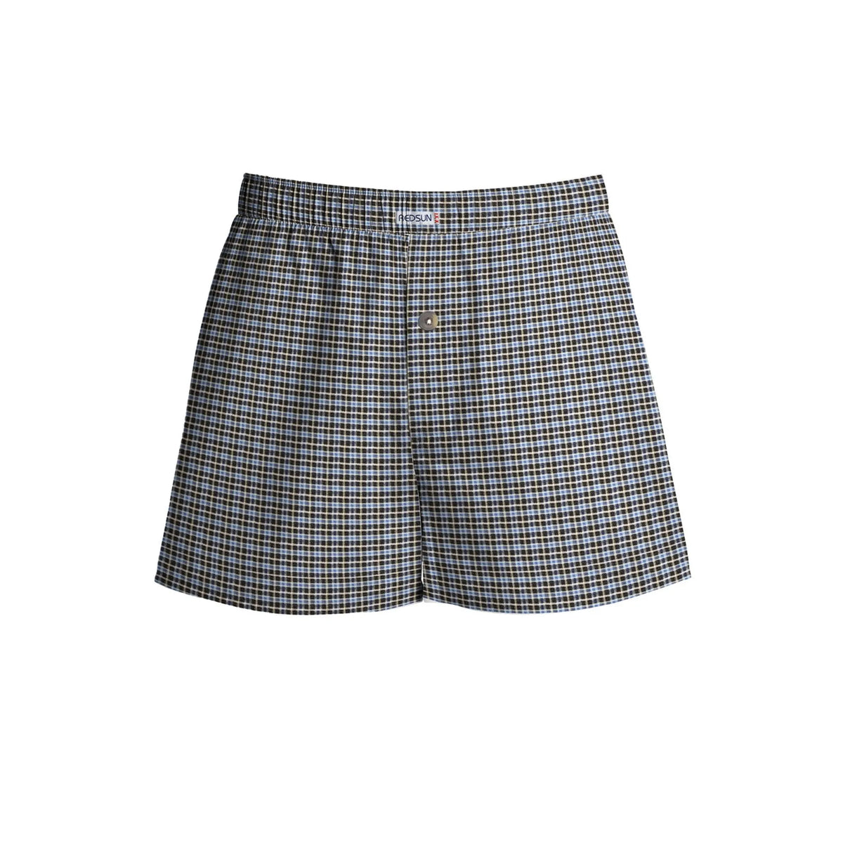 Men's Woven Cotton Boxer Shorts – Grey & Navy Check, Button Fly, XXL