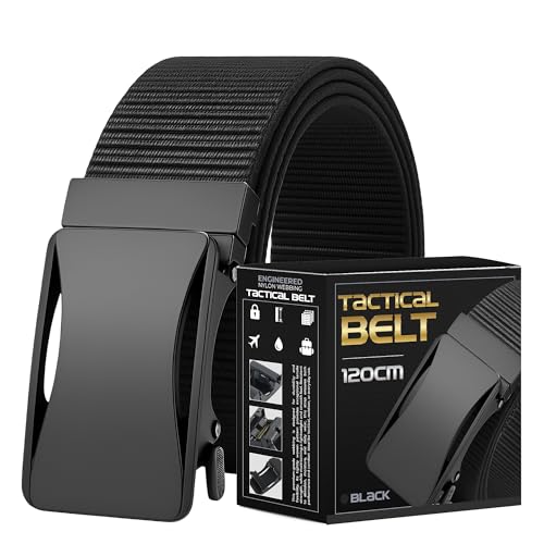 Men's Nylon Webbing Belt – Flat Matte Black Buckle, Black or Blue, 120 cm - Black