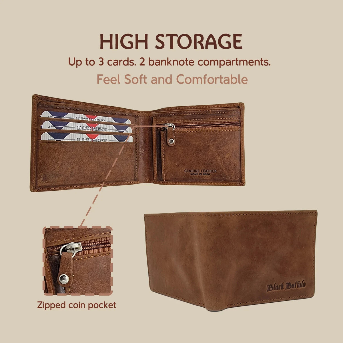 Men's Leather Bifold Wallet – Slim, Coin Pocket, Brown or Light Brown - photo 7