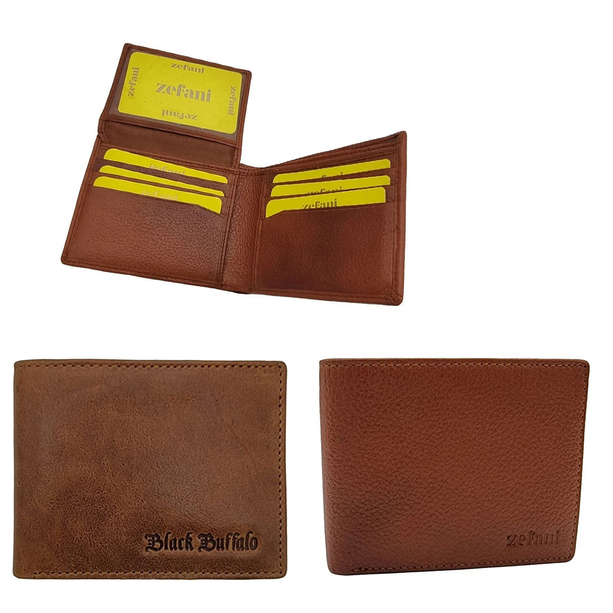 Men's Leather Bifold Wallet – Slim, Coin Pocket, Brown or Light Brown