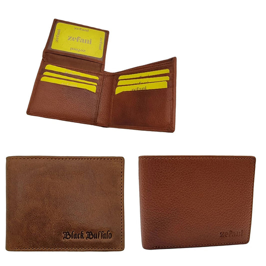 Men's Leather Bifold Wallet – Slim, Coin Pocket, Brown or Light Brown
