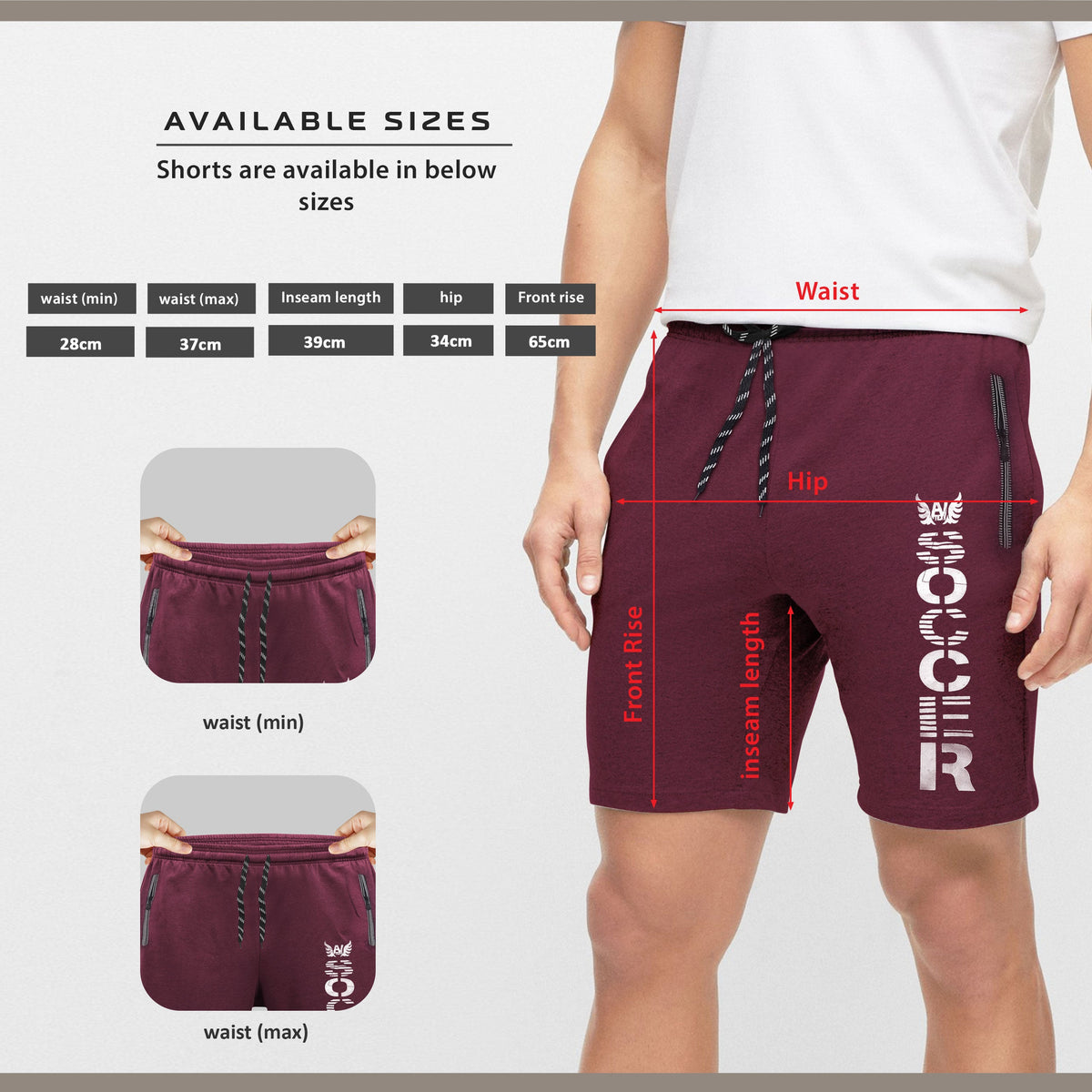 Men's Zip Pocket Shorts – Soccer or Racing Print, Elastic Waist - photo 2
